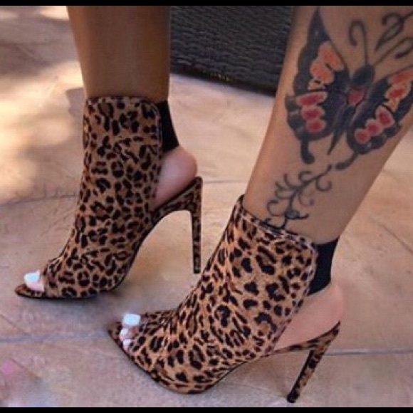 Liliana Shoes - Leopard Peep Toe Stiletto Bootie
